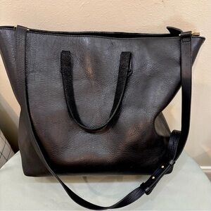 Madewell Black Leather Ziptop Transport Tote